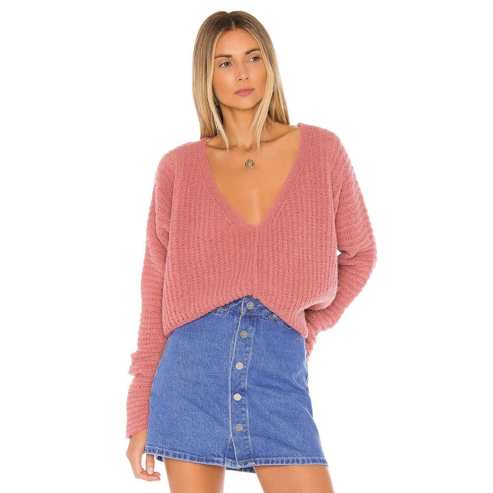 Free People Pink Rose Moonbeam V Neck Sweater